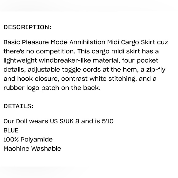 NWT Size Small (UK 8) Basic Pleasure Mode Slate Blue Cargo Skirt - Picture 4 of 5